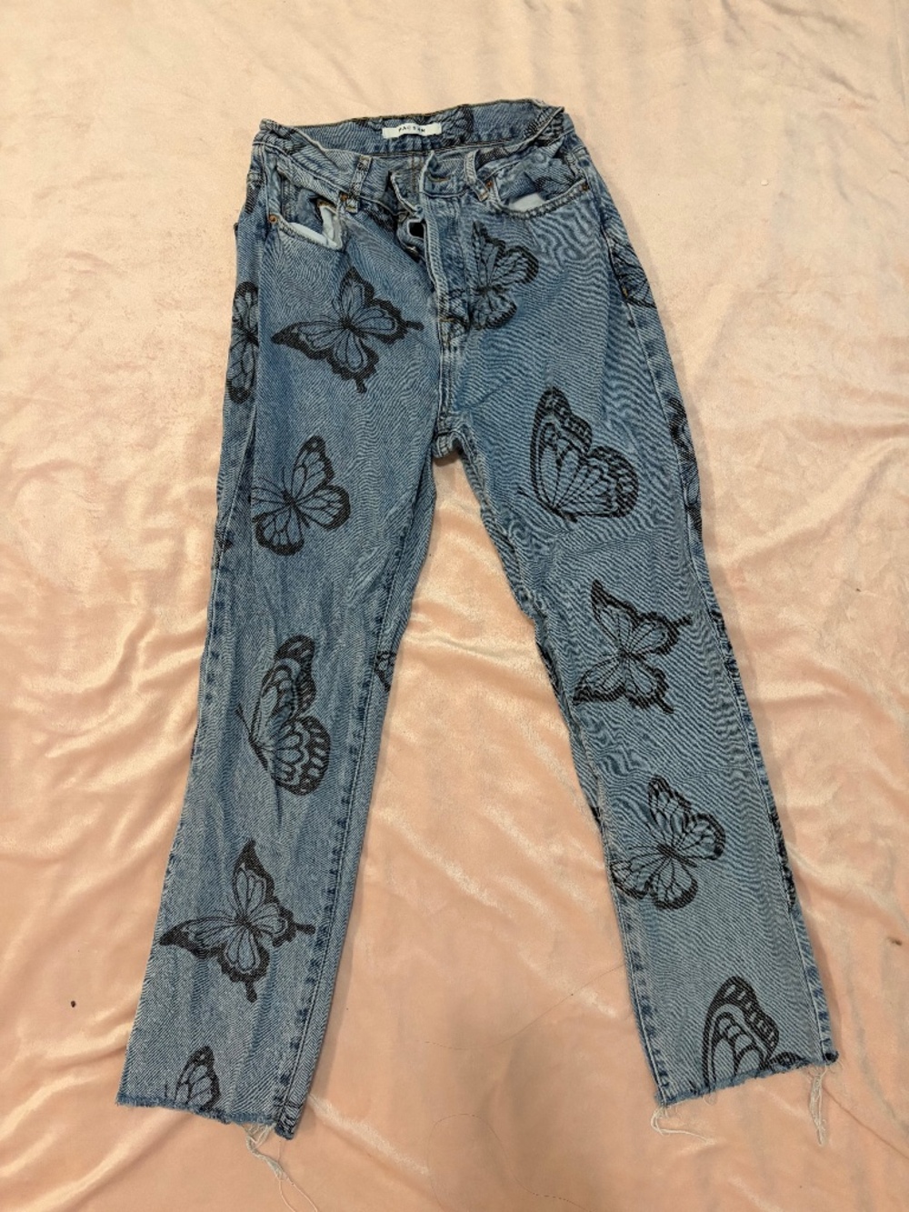 PacSun High Rise Straight Leg Butterfly Print Denim Jeans